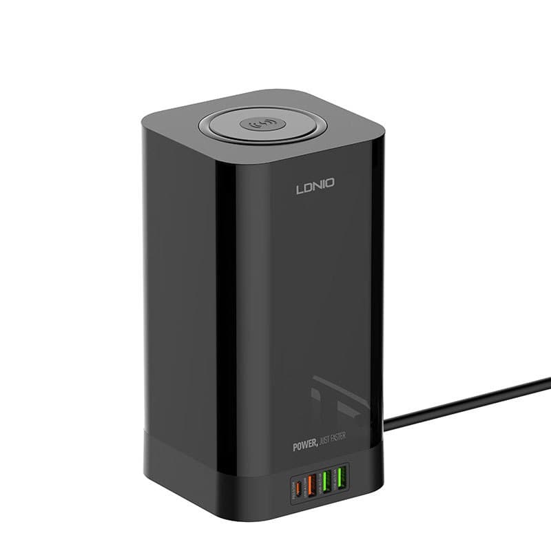 LDNIO European Multifunctional Power Strip Desktop Organizer with Wireless Charger 4 USB Ports PD