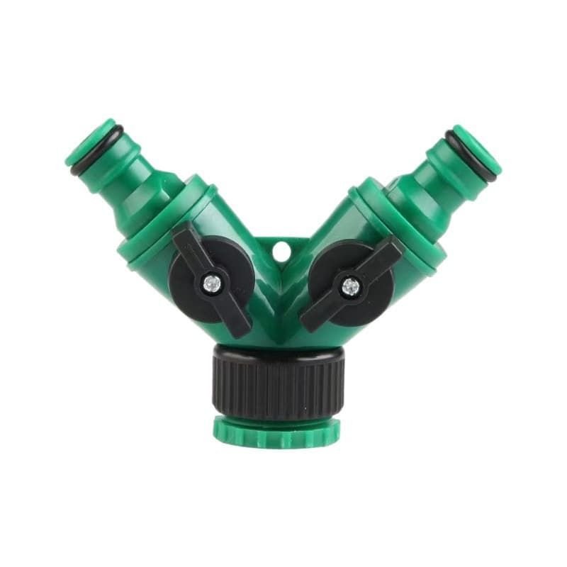 Garden Plastic Green Multi-Function 1-In-2-Out Water Pipe Splitter with Independent Switches, Faucet Set