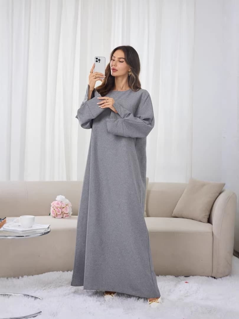 2026 Factory Stock Cross-Border New Women's Solid Slit Cuff Loose Dress