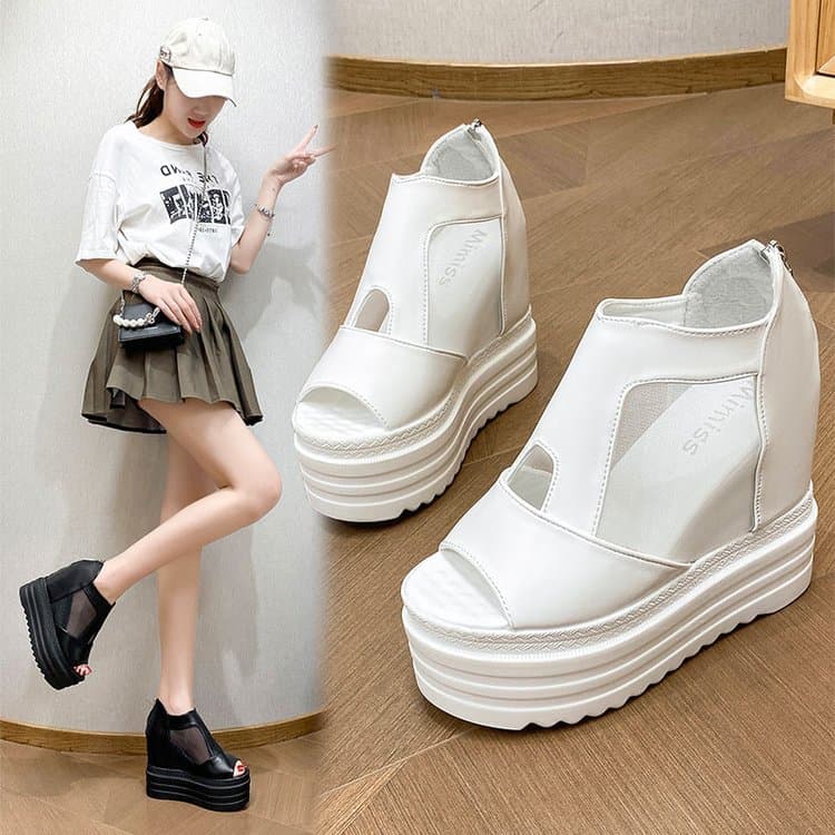 2026 Summer New Arrival - Easy-to-Match 13CM Super High Heel Mesh Hip Wedge Sandals for Plus Size Women