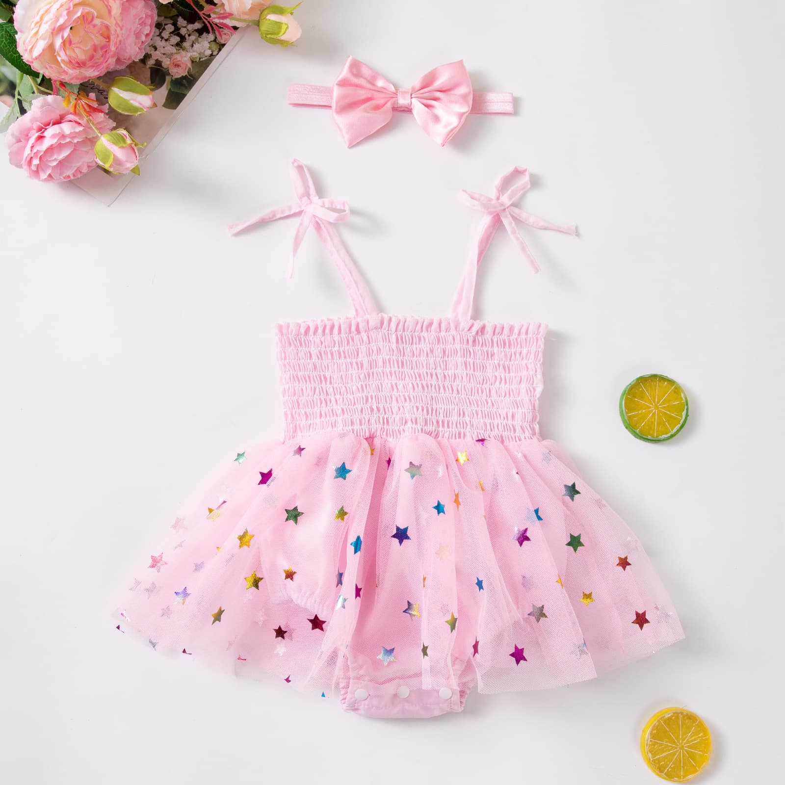 Summer New Arrival Cross-Border Exclusive Girls Baby Toddler Clothing Sleeveless Dress Sweet Cute Printed Mesh Skirt Set