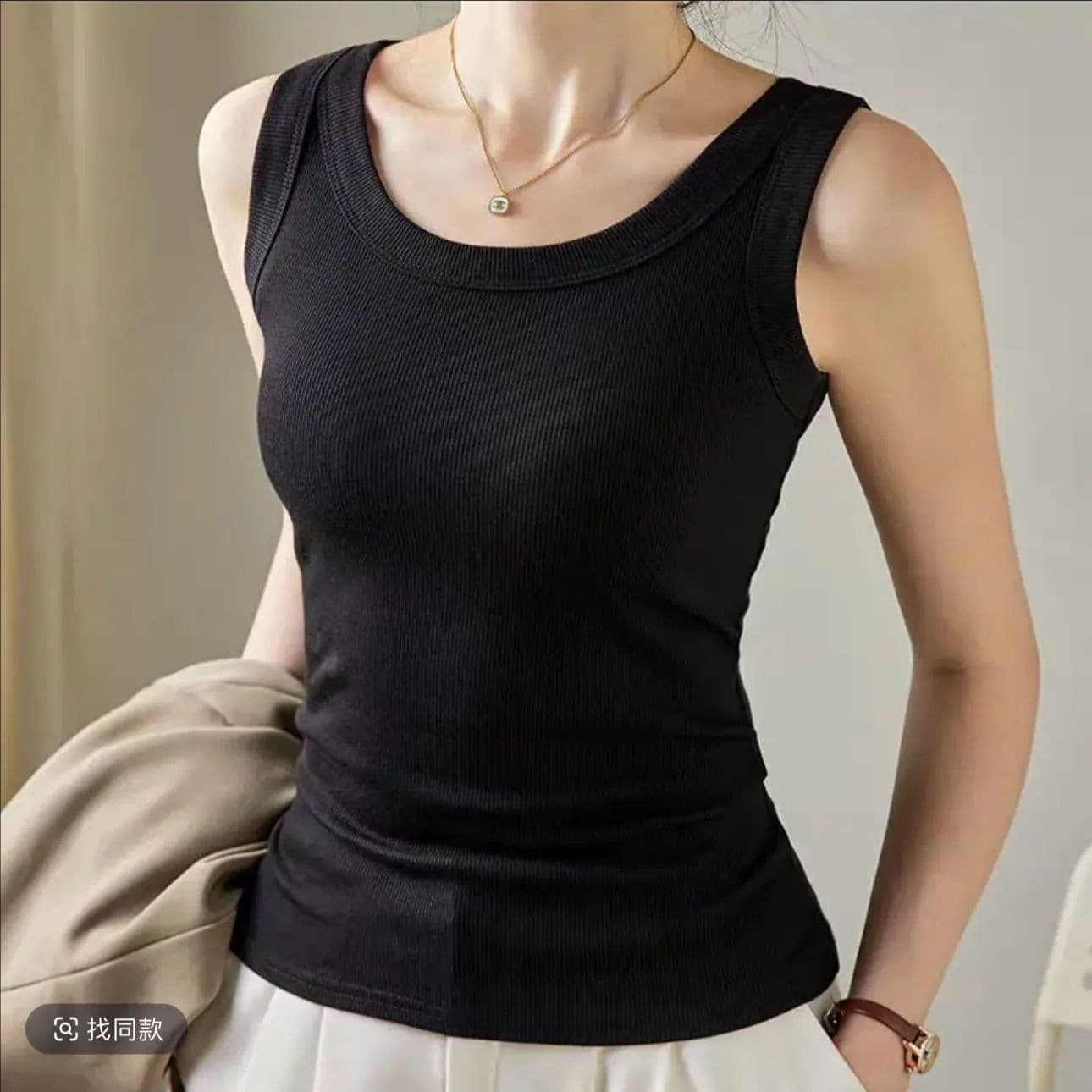 Modal ribbed camisole tank top for women, summer 2025 new style, round neck, slim fit, thin inner layer.