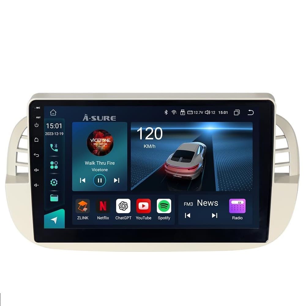 Compatible with 10~15 Fiat 500 Car Central Control Carplay HD Reverse Camera Car GPS Navigation