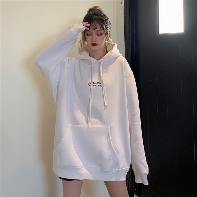 New cross-border cartoon print fleece-lined hooded sweatshirt for women, autumn and winter, Japanese style, loose fit, preppy style, student, export clothing.