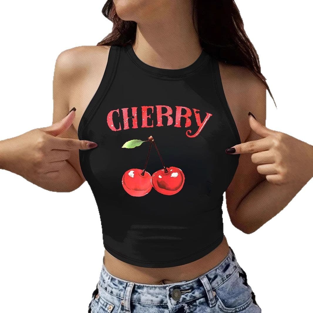 Cross-Border New European and American Hot Girl Navel-Baring Vest American Sexy Round Neck Halter Neck Sleeveless Letter Printed Vest Top