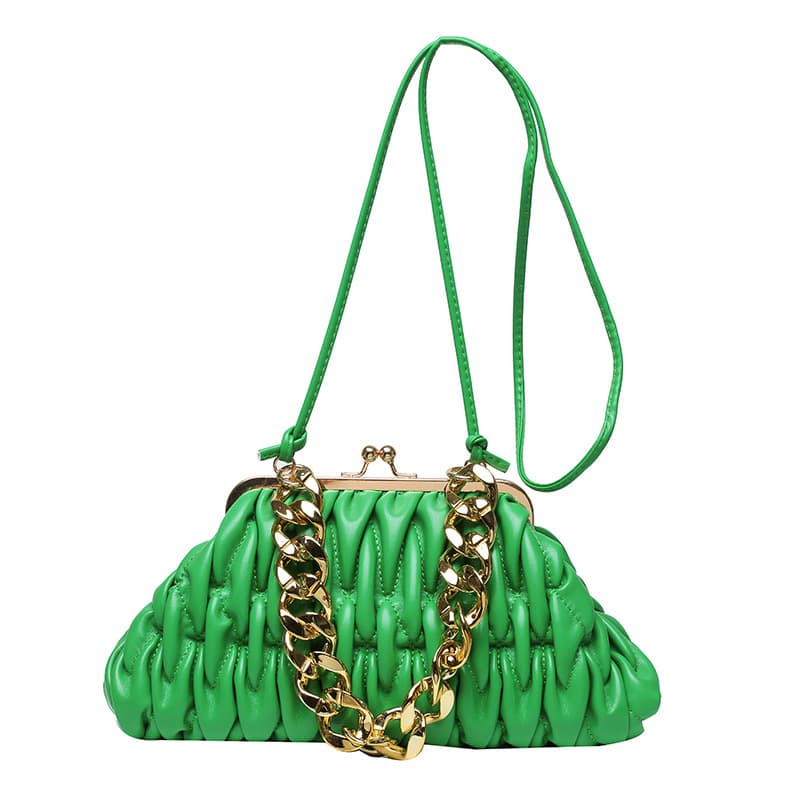 Cross-Border 2026 New Fashion Trend Pleated Embroidered Versatile Fresh Women's Chain Shoulder Bag Simple and Versatile