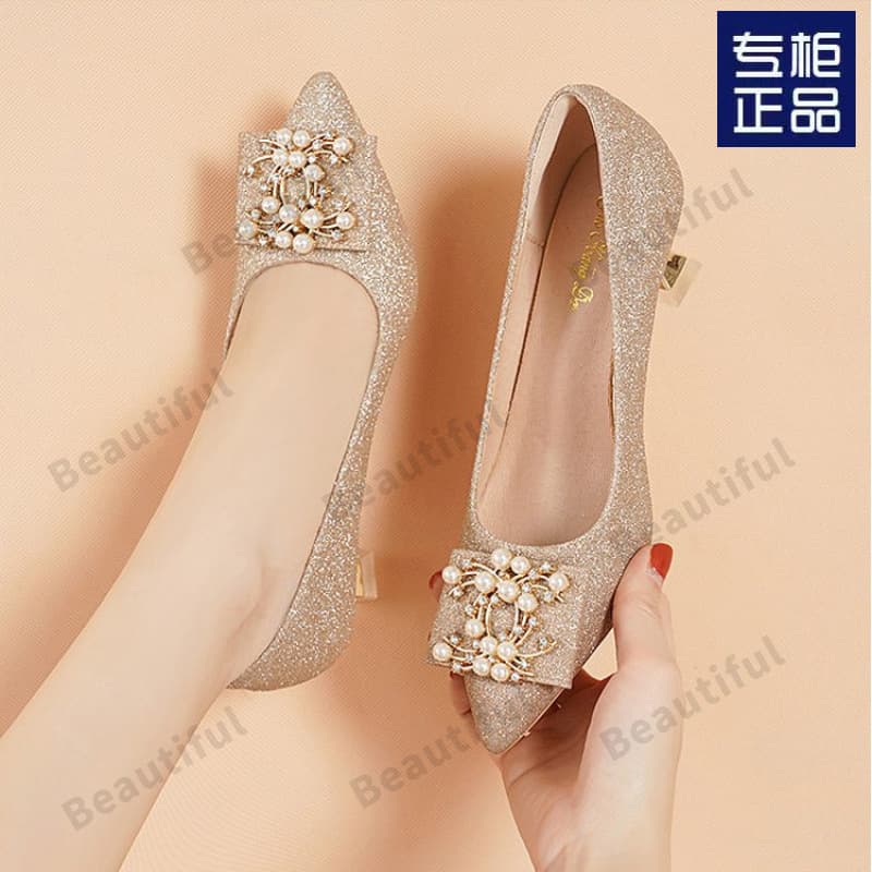 High-End Wedding Shoes, Feminine High Heels, Soft Soles That Are Not Tiring for the Feet, Wedding Dress Bridal Shoes, French Pointed Toe Two-Wear Flats for Women
