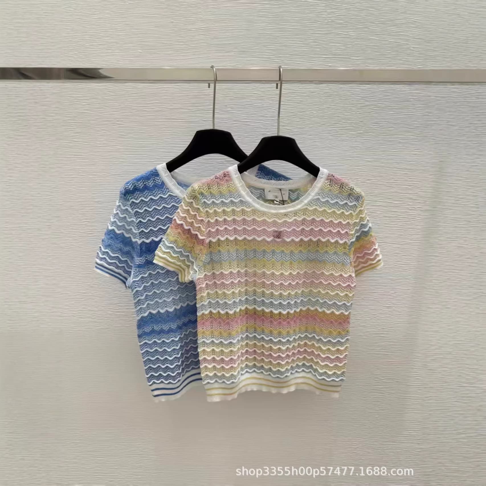 Nanyou High Custom Ch Style Spring Summer New Korean Dopamine Gradient Knit Stripe Short Sleeve Slim Top