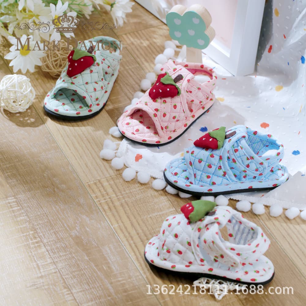 Children's Indoor Cloth-Soled Silent Soft-Soled Slippers 1-2-3 Years Old Non-Slip Home Indoor Pure Cotton Four-Season Home Slippers