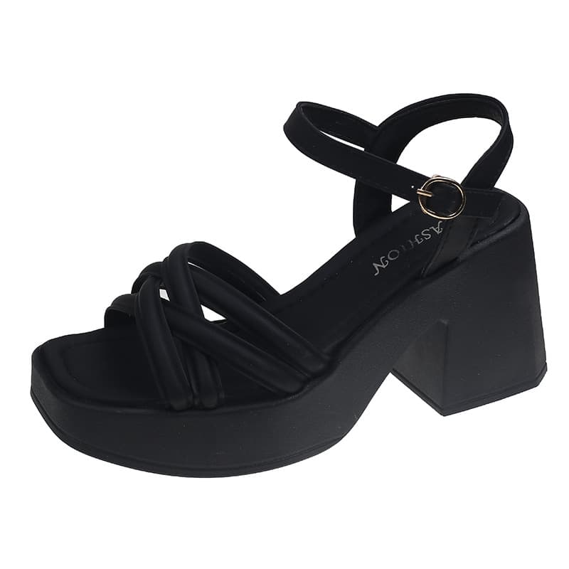 Women's Roman Sandals 2026 Summer New Style Chunky Heel Versatile Platform Single Buckle High Heel Beach Sandals