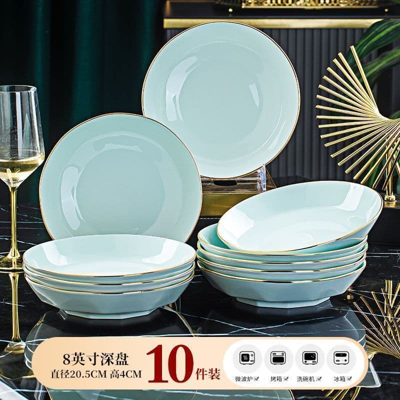 Jingdezhen Food-Grade Underglaze Color Octagonal Plates Set Gift