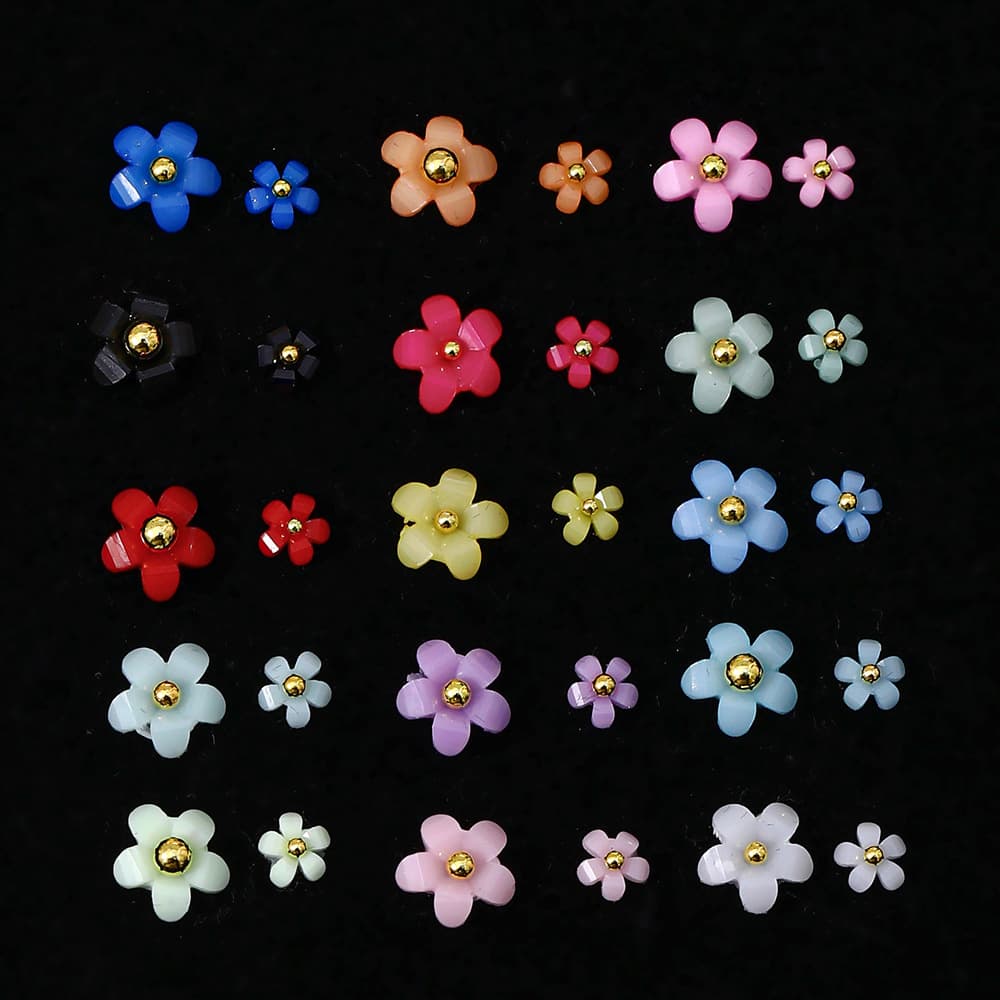 Cross-Border Nail Art Accessories New Boxed Simple Solid Color Colorful Five-Petal Flower Small Flower Resin Nail DIY Flats Bottom Diamond