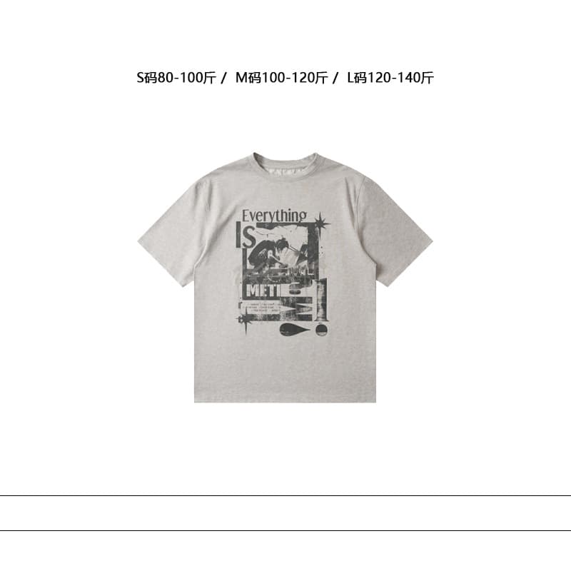 American Vintage Niche Print Loose Casual Summer Unisex Fashion T-Shirt Top