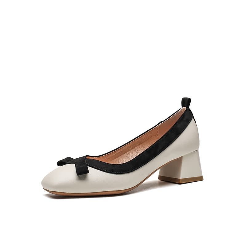 Women's 2026 New Style Bow-Tie Chanel Style Mid-Heel Shoes, Shallow Mouth, Color Block, Professional Work Shoes, Korean Style Commuter Shoes