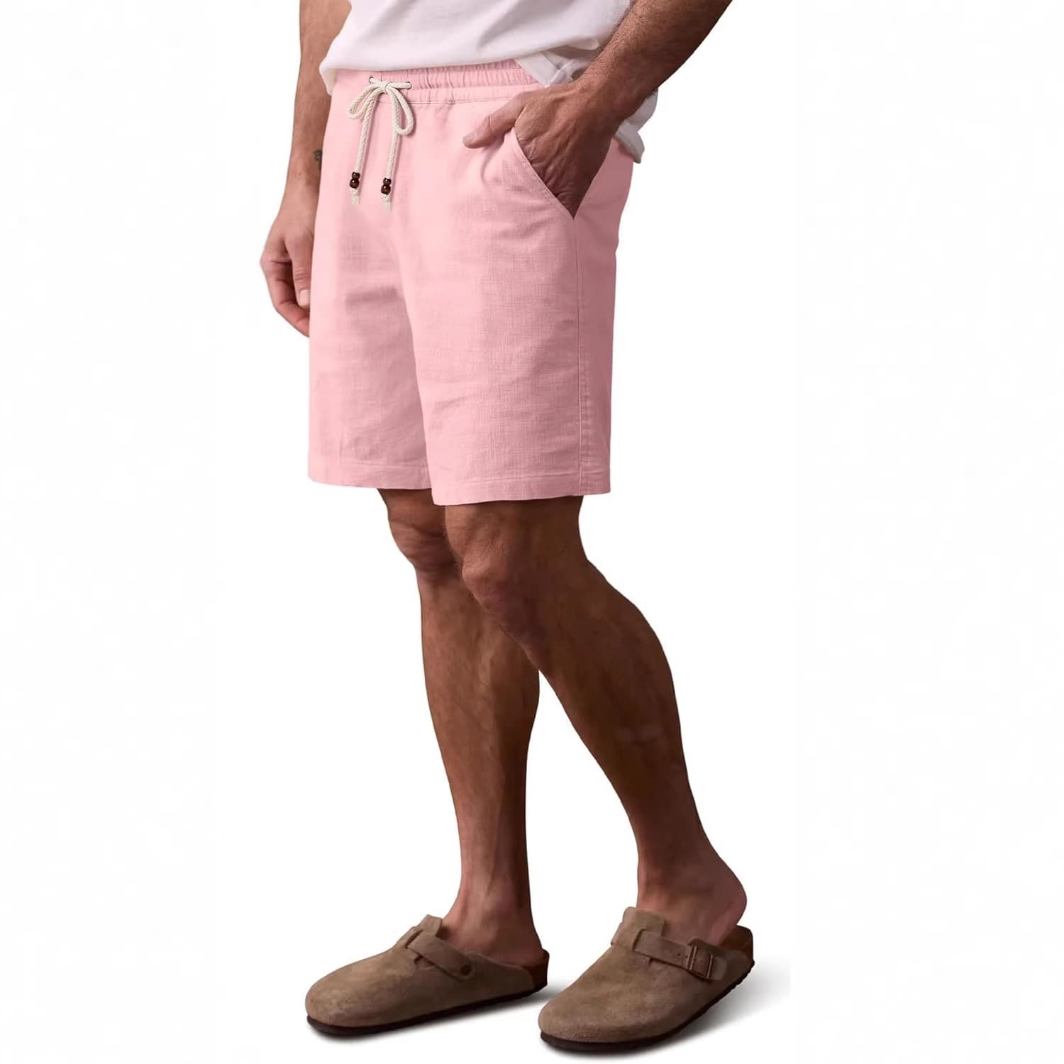 Foreign trade cross-border summer men's loose fashion solid color tie-up casual beach versatile work shorts wholesale and ready to ship
