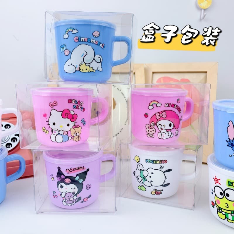Kids Handle Cup Kindergarten Drinking Cup Stitch Kuromi with Lid Cartoon Milk Cup Beverage Cup