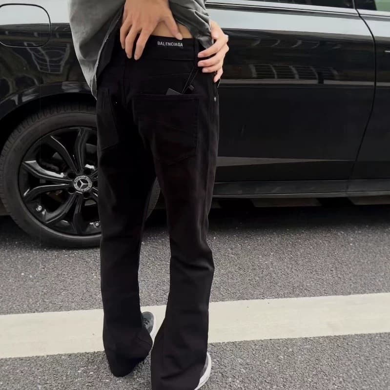 Guangzhou Replica Jeans for Men Spring Korean Version Cross-Border Export European Fit Stretch Black Slight Flare Pants for Quick Sale