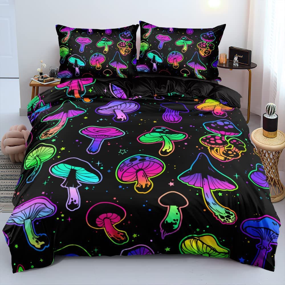 Mushroom Duvet Cover Psychedelic Aesthetic Colorful Bedding Set Spring Mushroom Decoration Factory Direct Sale