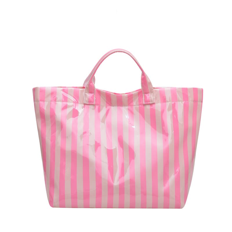 Cross-border 2026 New PVC Striped Tote Bag for Women, Large Capacity Handbag, Fashionable Contrast Color Casual Shoulder Bag