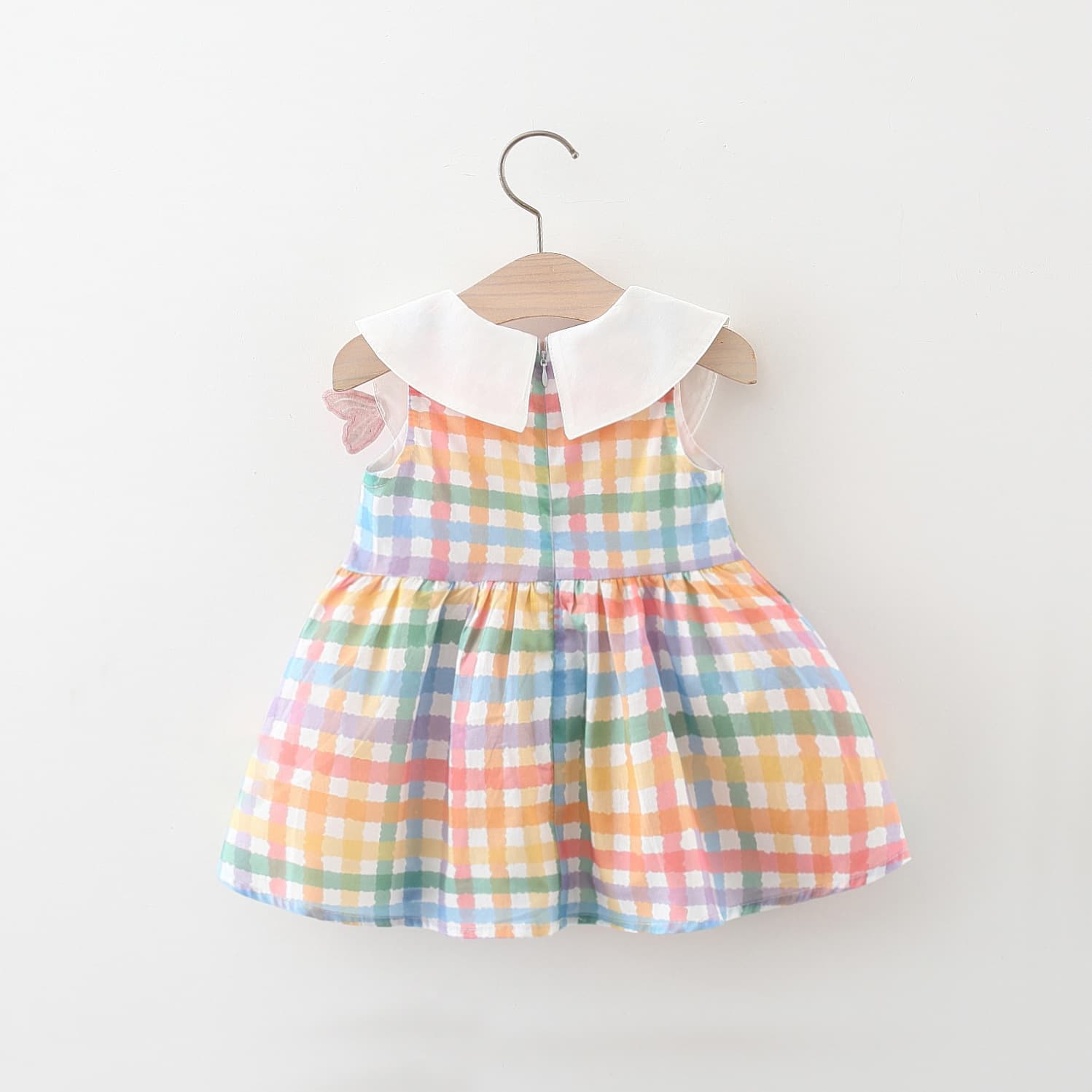 Summer New Children's Clothing Wholesale - Large Collar Embroidered Fish Cotton Plaid Sleeveless Dress for Girls, New Export Style