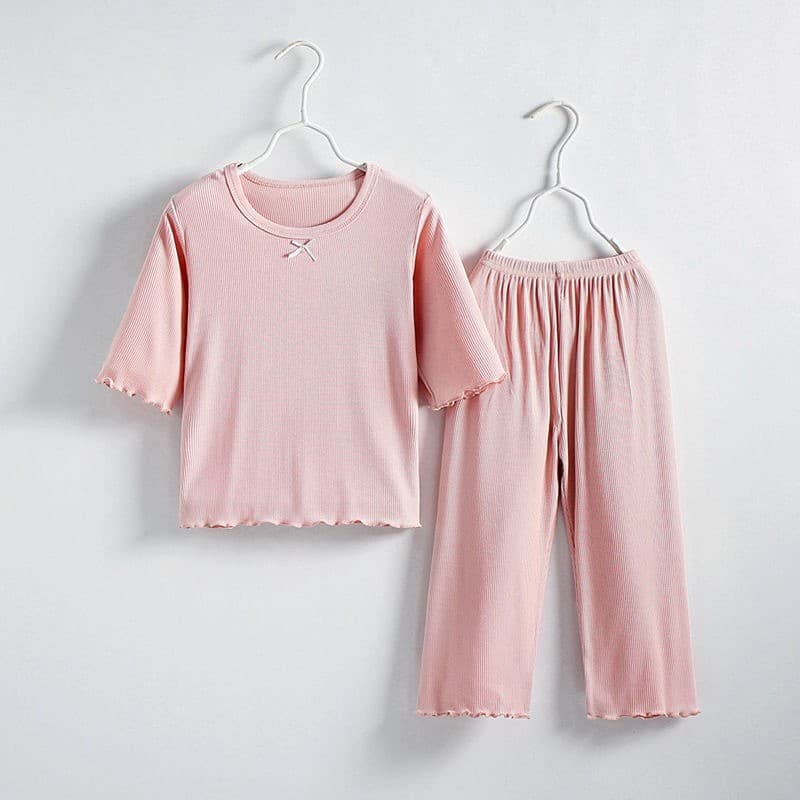 Girls Ice Silk Pajama Set Thin Modal Homewear Summer Air Conditioning Wear Short Sleeve