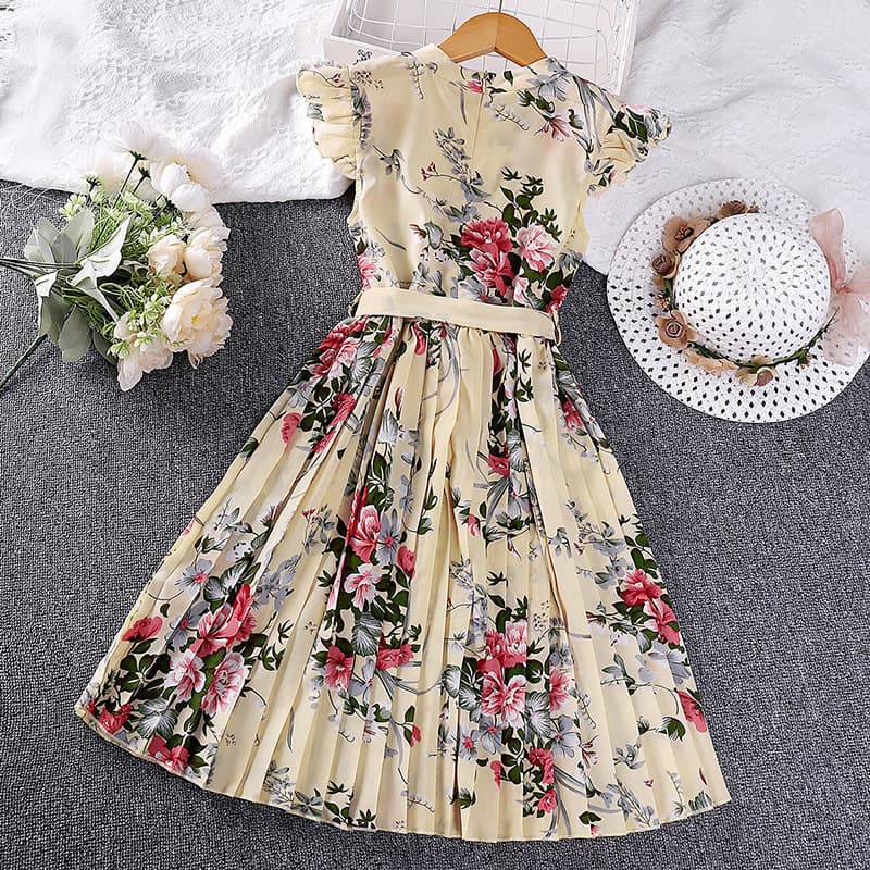 Girls' dresses, export children's clothing, 2025 summer new Korean style children's popular retro print princess dress wholesale.