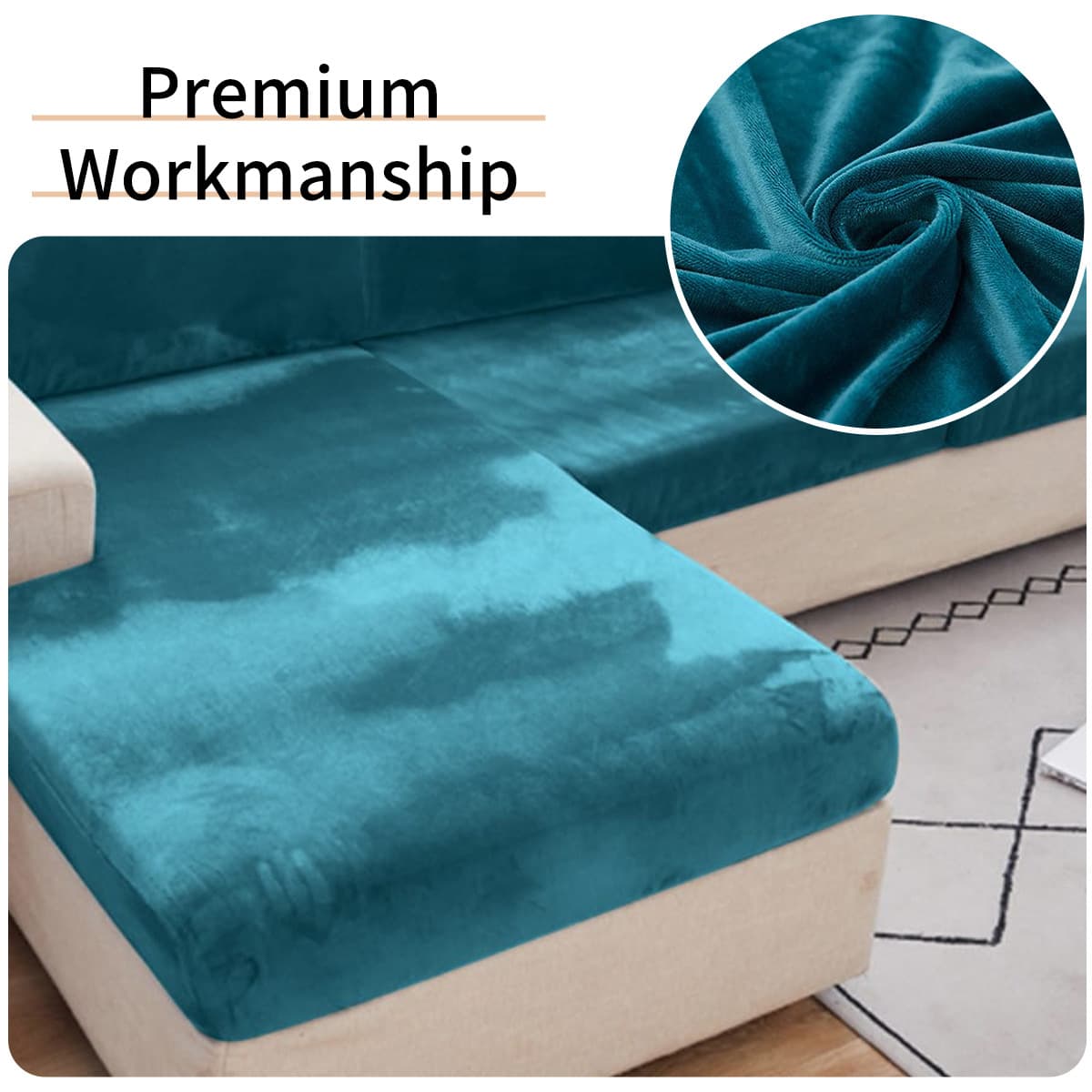 Stretch Velvet Sofa Cover Cushion Pad Solid Color Soft Plush