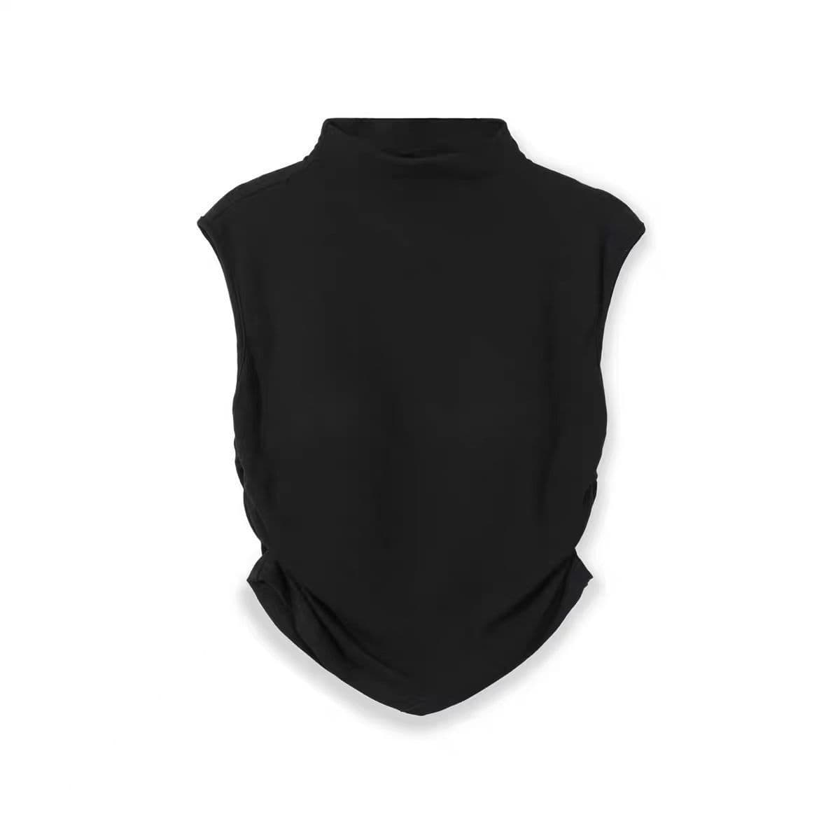 Women's Summer High-Neck Short-Sleeve T-Shirt, Thai Style, Unique Irregular Design, Slim Fit, Sexy High-Waisted Crop Top