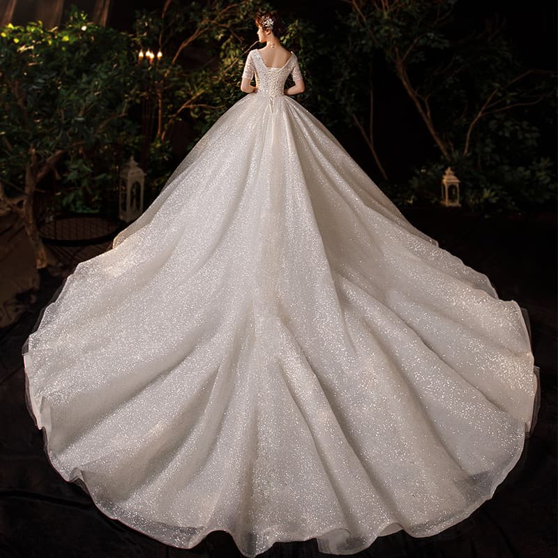 Wholesale Wedding Dress 2026 New European American Plus Size V-Neck Cap Sleeve Bride Slim Train