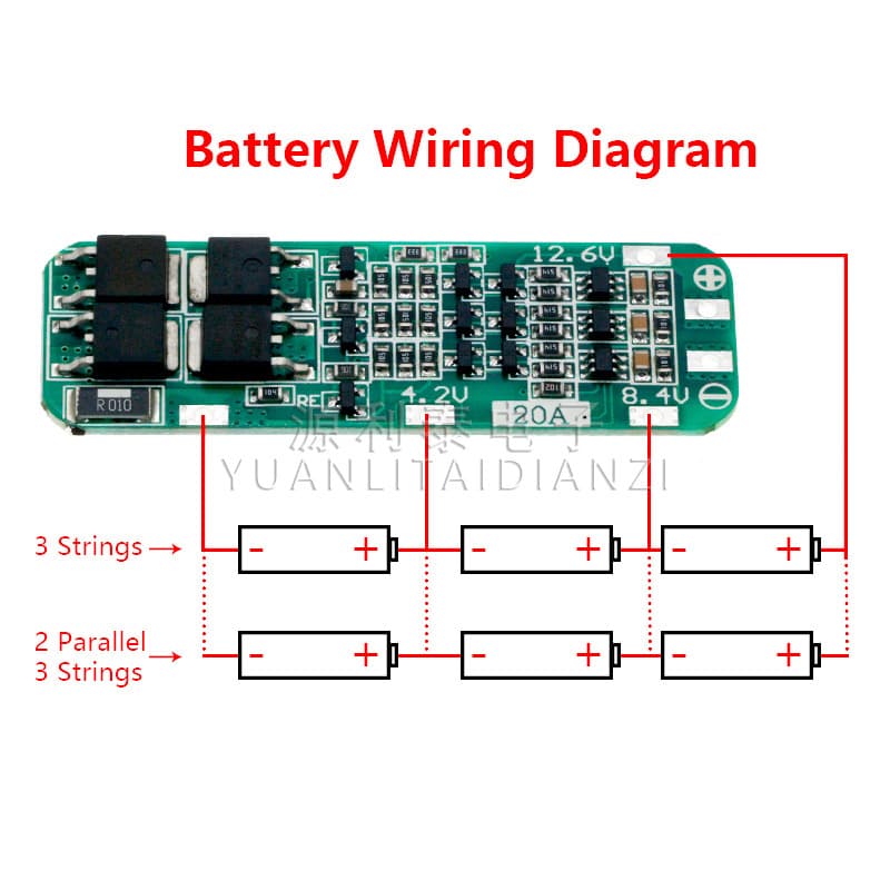 3S 11.1V 12V 12.6V 18650 Lithium Battery Charging Protection Board, Can Start Power Drill, 20A Current