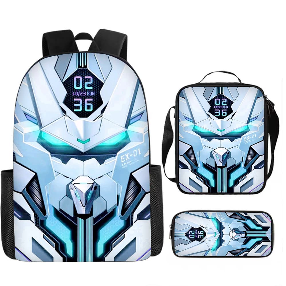 New cross-border mechanical style backpack three-piece set, large capacity student storage backpack, outdoor portable backpack.