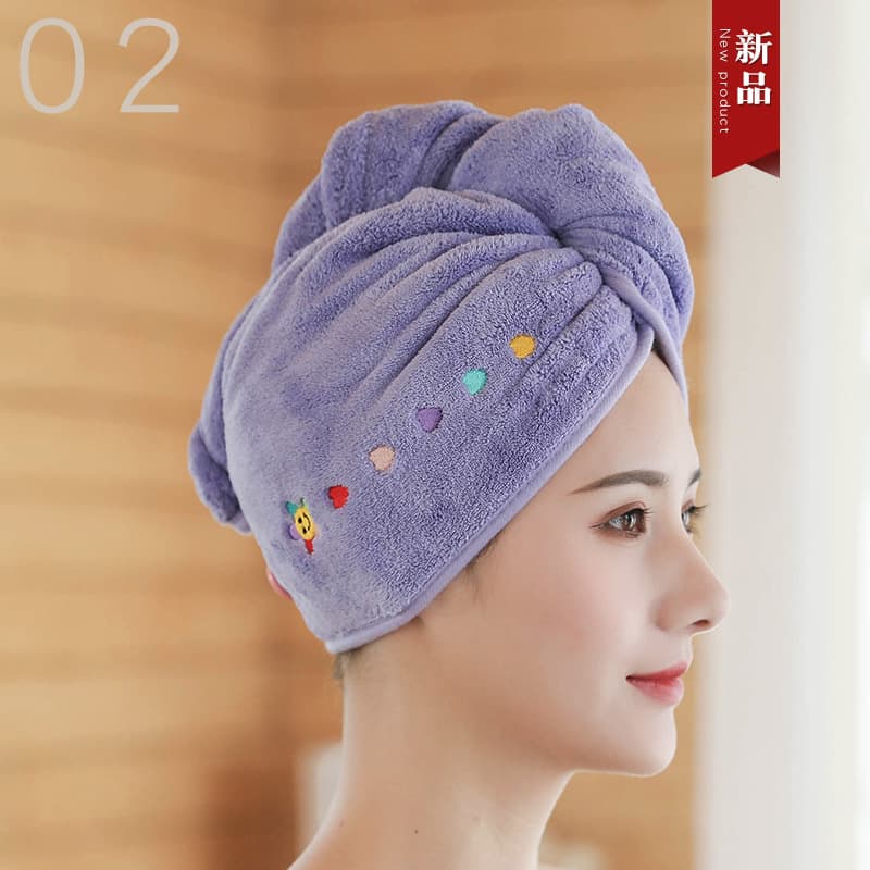 Women's hair drying cap, absorbent and quick-drying towel, thickened coral fleece head wrap, cute cartoon shower cap.