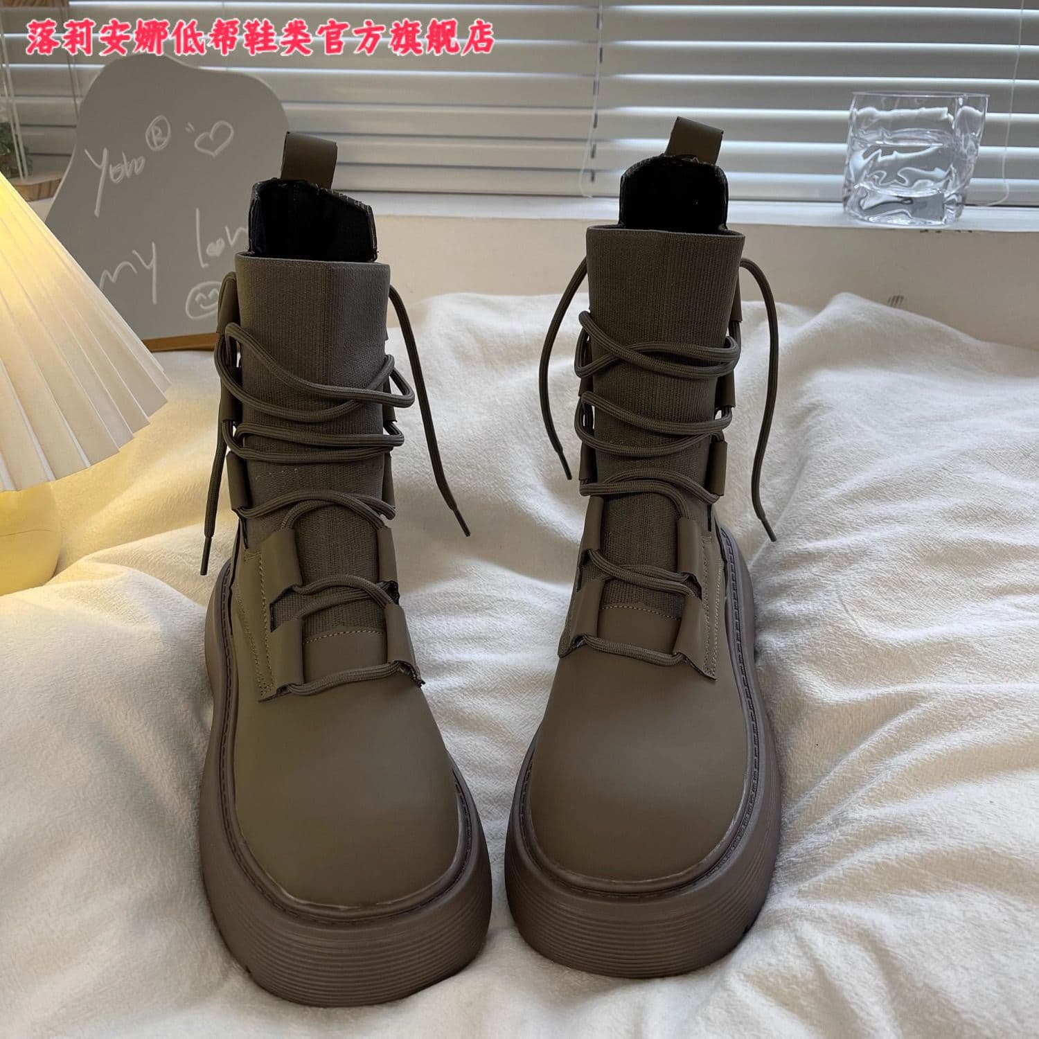 Women's British style Martin boots, spring and autumn single boots, summer thin mid-calf stretch flyknit sock boots, thick sole, sweet and cool big toe short boots