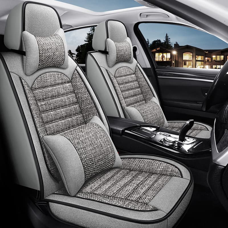 New Car Seat Cover 4-Season Full Coverage Breathable Linen 5-Seat Summer Cool Pad