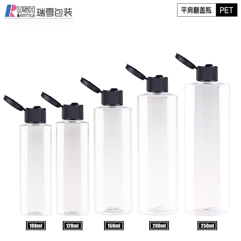 100-200ml Flat Shoulder PET Bottle for Cosmetics, Shampoo, Body Wash