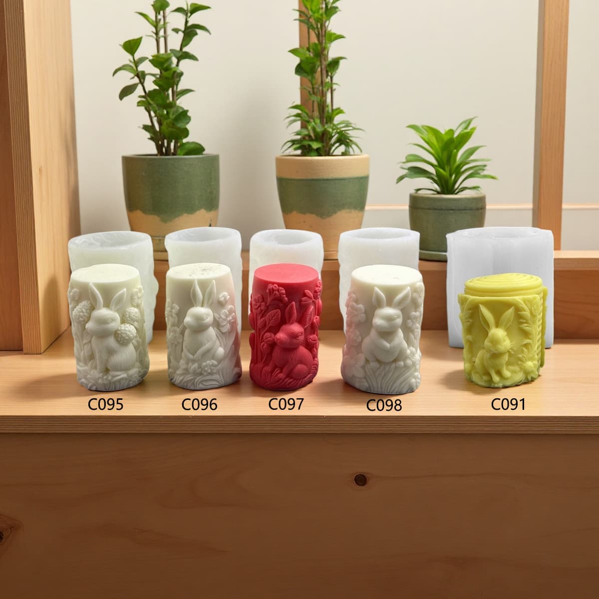Cute Cartoon Rabbit Silicone Mold Cylinder Rabbit Grass Flower Pattern Candle Mold