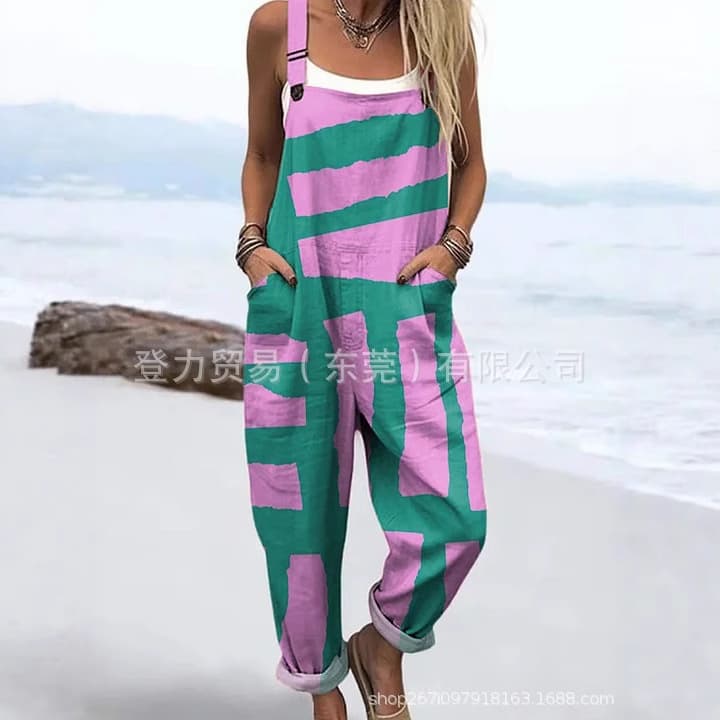 2025 Foreign Trade Independent Website Cross-border European and American Women's Clothing Abstract Geometric Print Fashion Casual Women's Jumpsuit