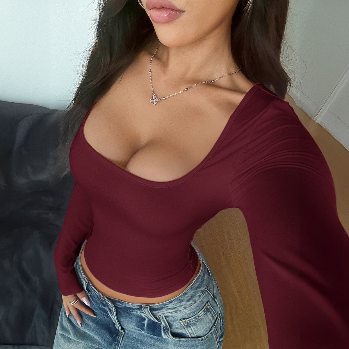 Independent Site AliExpress 2026 Spring New Arrival Women's Y2K Hot Girl Style High-End Long Sleeve Solid Color T-Shirt Top