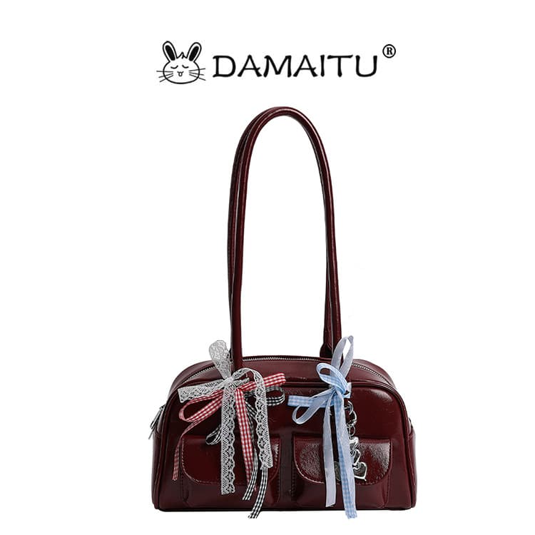 Women's Bags Are Popular, Retro Underarm Boston Bags, Niche Sweet Ribbon Shoulder Bags, Fashionable Handbags