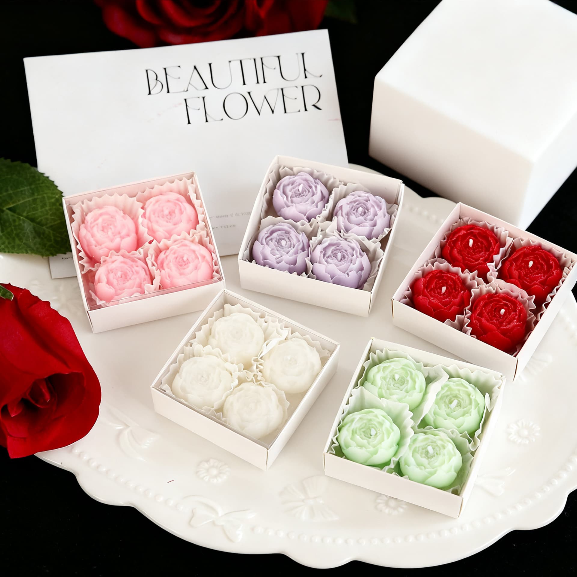 4-Pack Rose Shape Scented Candle Creative Photo Prop Gift High-Value Aromatherapy Candle