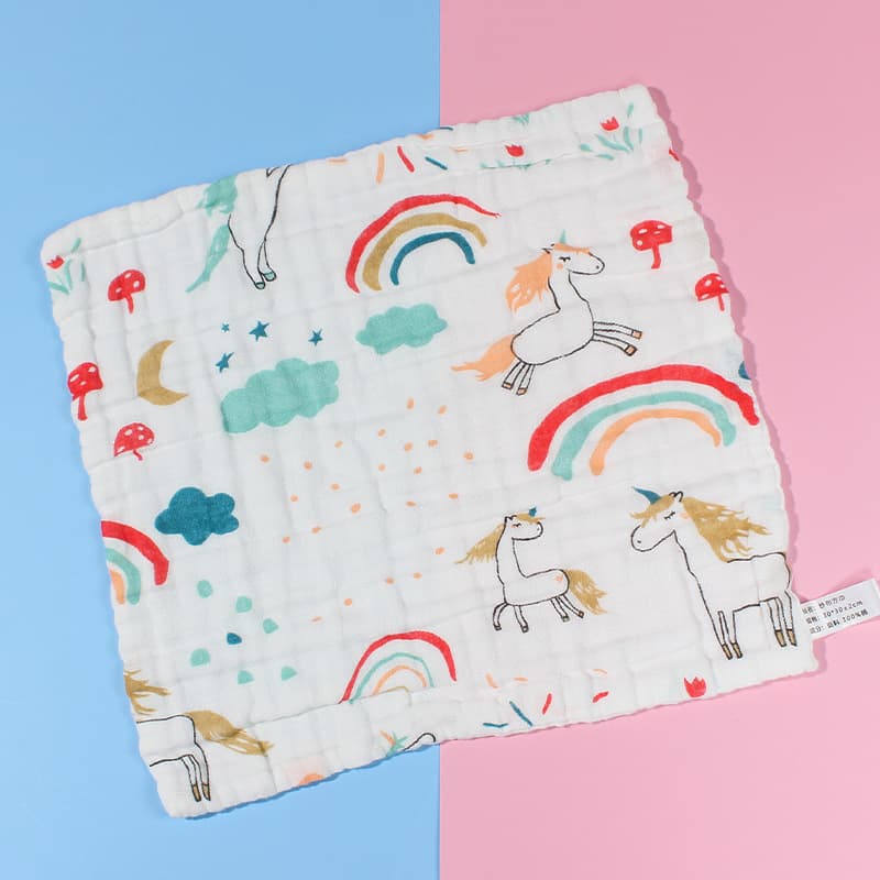 Pure Cotton Six-Layer Gauze Square Towel 25*25 Printed Absorbent Baby Kids Towel Drool Gauze Small Square Towel