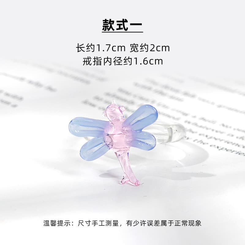 Handmade Glass Ring Minimalist Cold Tone Pinky Ring Irregular Ring Lampwork Glass Multi-Color