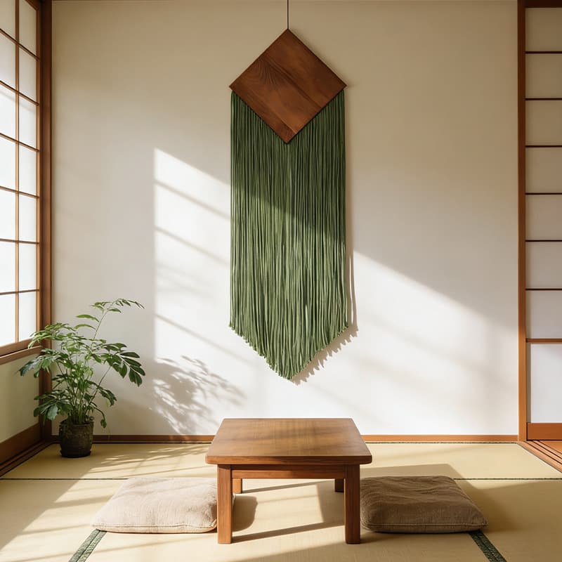Cotton rope woven tassel tapestry diamond-shaped wooden panel decorative wall hanging Bohemian hotel wall decoration tapestry