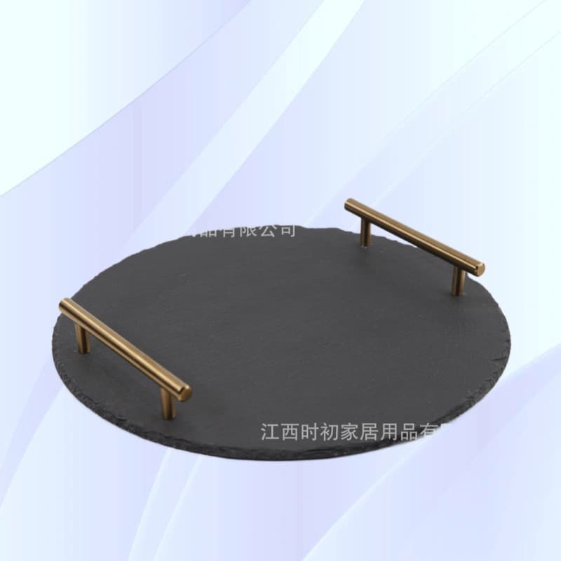 Slate Tray Countertop Decorative Tray Round Storage Plate with Handles Candle Soap Holder Dinner Plate Stone Display Plate