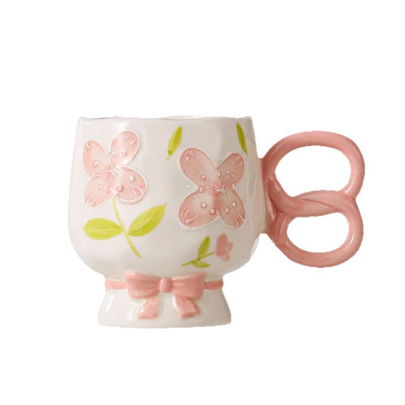 Ceramic Hand-Painted Relief Breakfast Mug Large Capacity Oatmeal Cup Creative Cute Milk Coffee Cup Wholesale