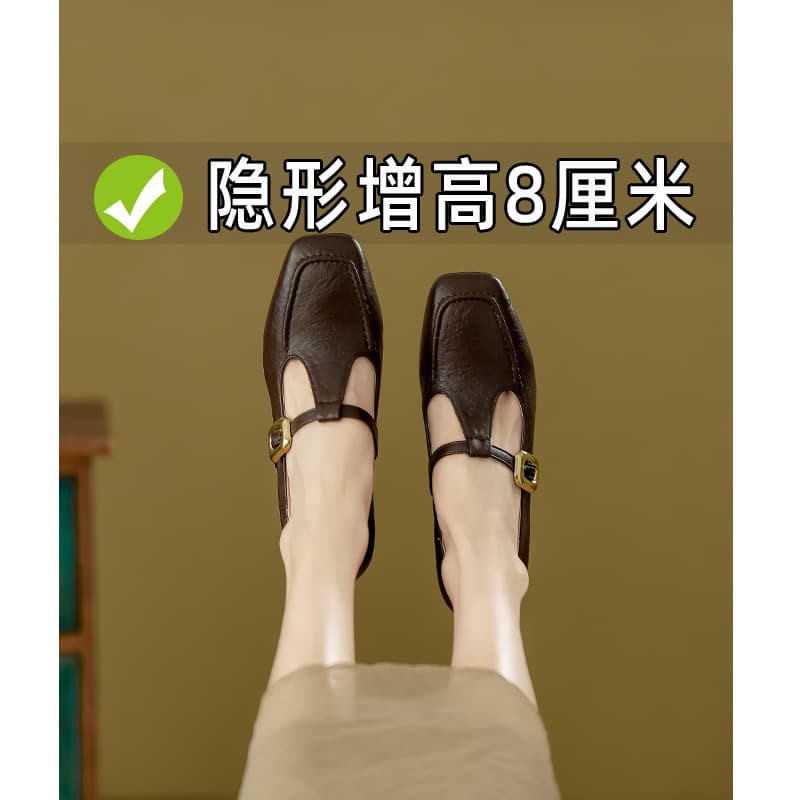 Inner Height Women's Shoes 2025 New Not Tired Feet Beautiful Slip-on Small French Baotou Mary Jane Small Leather Shoes