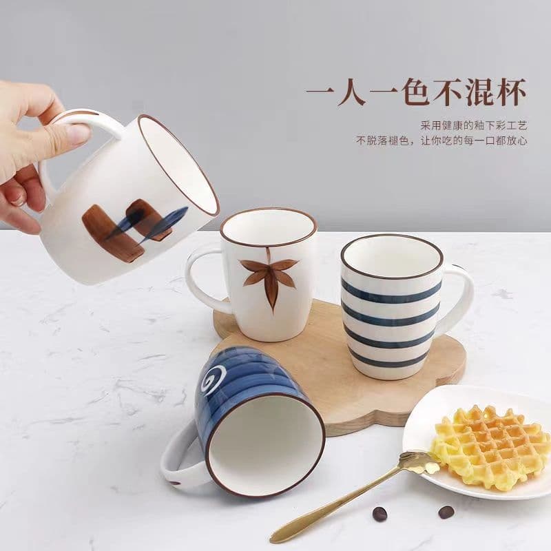 Creative ceramic mug set of 6 with tray, ceramic drinking cups, mugs, for home use in the living room.