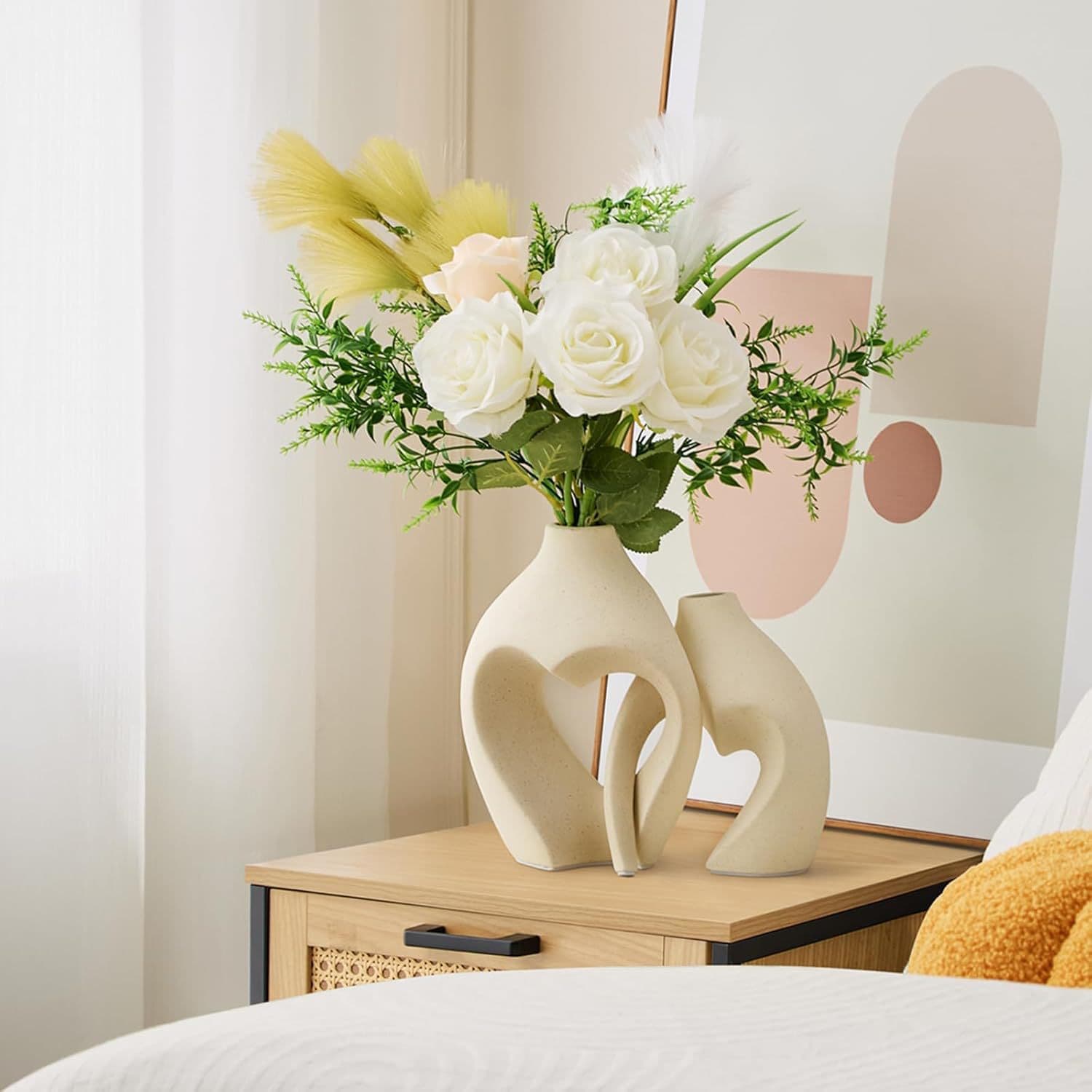 Heart-Shaped Ceramic Vase 2-Piece Set, Nordic Simple Modern Home Decorative Ornament