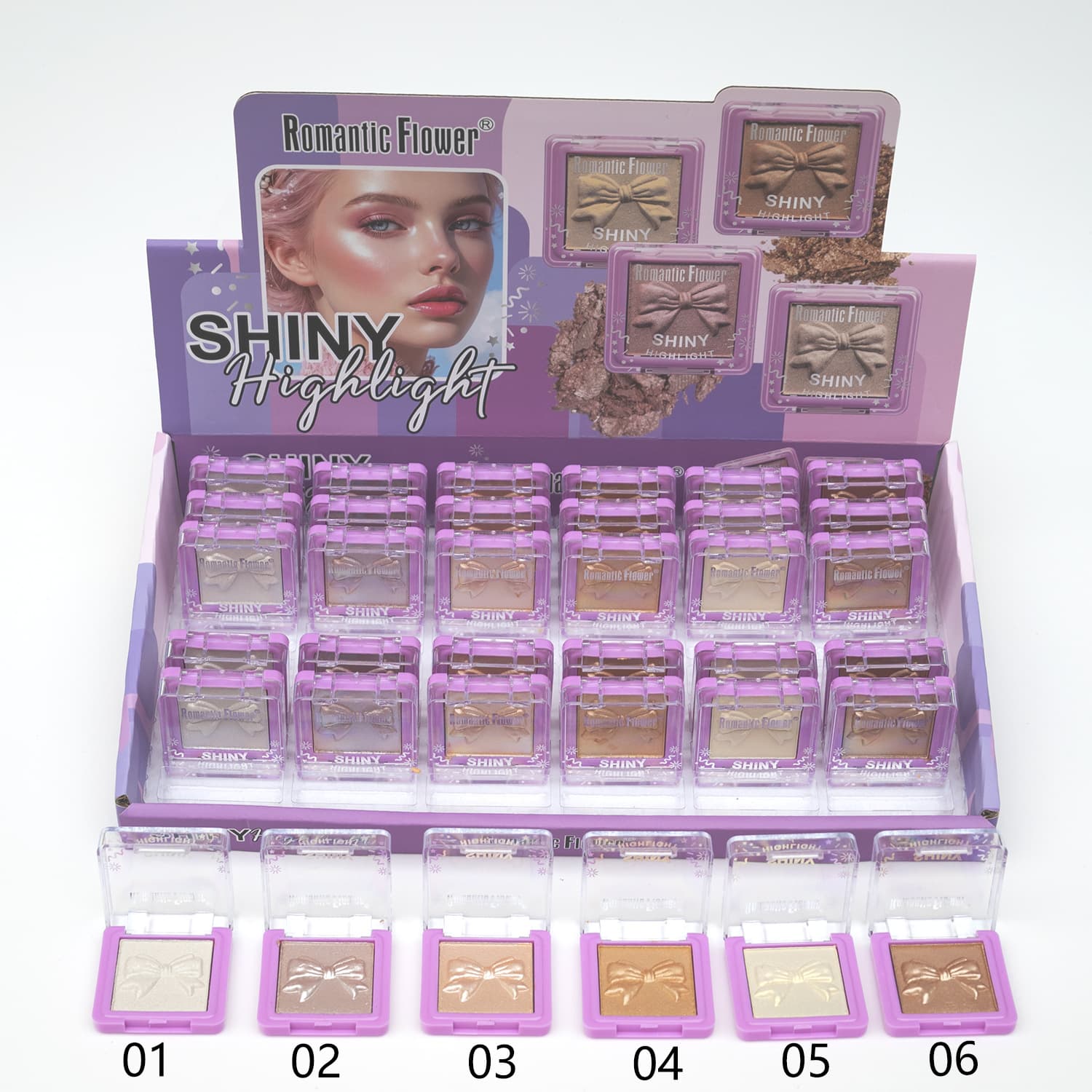 Romantic Flower 6-Color Highlighter Powder, Face Makeup, Waterproof Long-Lasting Shimmer