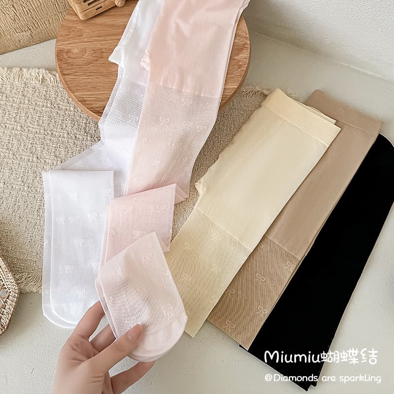Children Silk Stockings Spring Summer Ultra-Thin Jacquard Bow Girls Tights High Elastic Breathable Fishnet White Dance Socks
